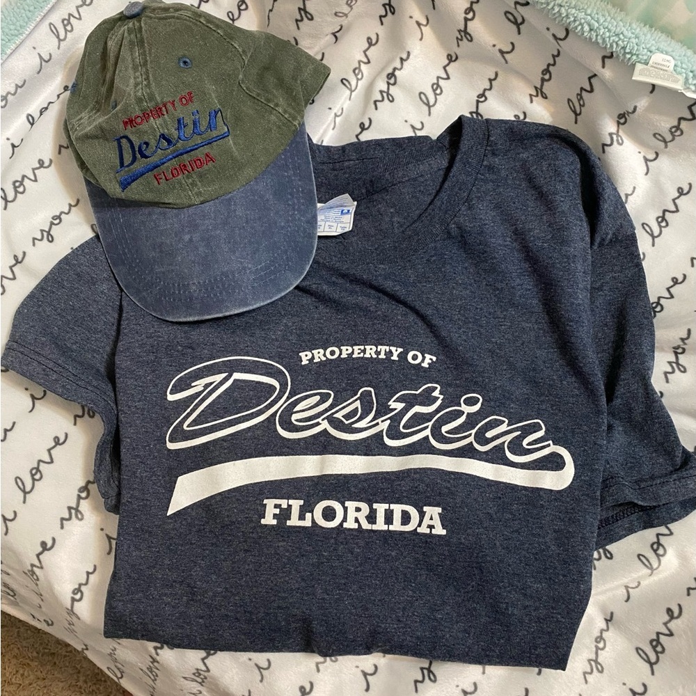 Tshirt & Hat from Destin Florida adjustable strap  on hat not worn